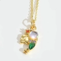 Charming gold mermaid pendant necklace with moonlight opal and green zircon stones - Green