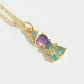 Collier minimaliste en or avec pendentif en résine orné de pierres violettes et vertes - Violet Bleu