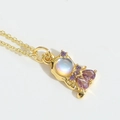 Joli collier chat doré avec pierre de lune et cristaux violets en goutte d'eau - Violet