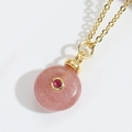 Elegant gold necklace featuring a round strawberry quartz pendant with red gemstone - Round Pink Strawberry Quartz Style / Pink Round