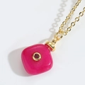 Chic gold-plated necklace with a rose pink square stone pendant and red gem detail - Rose Red (XL4010-1)