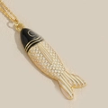 Retro koi-halsketting met zwart-witte emaille schubben aan een fijne gouden ketting - Zwart Wit