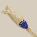 Vintage emaille goudvis hanger ketting met blauw-witte schubben aan gouden ketting - Blauw Wit
