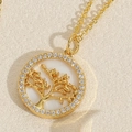Golden Tree of Life necklace with mother of pearl inlay and sparkling zircon crystals - Tree of Life Disc
