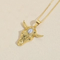 Vintage gold bull head pendant necklace featuring a white marble stone inlay for women - White Zirconia (Gold)