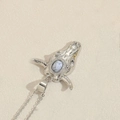 Retro bull head pendant necklace in silver finish with white marble stone inlay - White Zirconia (Silver)