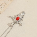 Vintage silver bull head pendant necklace featuring a striking red stone focal point - Red (Silver)