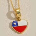 Golden heart necklace featuring a Chile flag enamel design and delicate chain - Chilean Flag Heart (20251113)