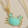 Vintage style gold chain necklace with a cute mint green enamel crab-shaped pendant - Crab (20251113)