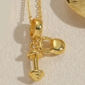 Gold dumbbell and kettlebell pendant necklace with sleek polished finish on cross chain - Dumbbell Kettlebell (20251113)