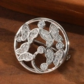 Broche redondo hueco de plata vintage con cuatro diseños de mariposas y microcristales - Mariposa Redonda Hueca (Plateado)