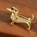 Broche vintage de perro dachshund dorado con cristales brillantes y ojo de diamante negro - Forma de Teckel (Dorado)