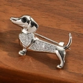 Broche de perro salchicha plateado con cristales blancos brillantes y ojo negro - Forma de Teckel (Plateado)