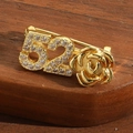 Exquisite 14k gold-plated 520 rose brooch with white sparkling pavé rhinestones - 520 Rose (Gold)