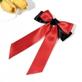 Detail of red and black satin bow hairclip with long ribbons and smooth silk texture - Red and Black (5#)