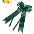 Barrette nœud en satin vert foncé avec pierre précieuse émeraude et longs rubans - Vert Foncé