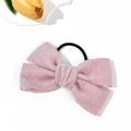 Pink plush bow hair scrunchie with high elastic band for vintage autumn fashion - Pink