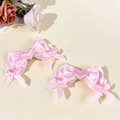 Fermagli per capelli a fiocco in raso rosa con ricamo a cuore per uno stile dolce - Rosa