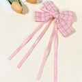 Elegante pinza para el pelo con lazo de tweed rosa y cintas largas de estilo chic - Rosa