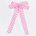 Nœud papillon rose pour cheveux avec motifs de cœurs rouges et longs rubans élégants - Rose Cœur (Longue Queue)