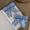 Détail de barrettes nœuds bleu clair avec cœurs blancs et bords festonnés rouges - Bleu Ciel (Paire)