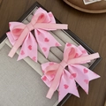 Lazos rosas para el pelo con estampado de corazones y cintas largas para niñas en caja - 2# Estilo de Cinta con Cola Larga (Par)