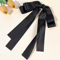 Elegante lazo de pelo de satén negro con cintas largas y estilo francés de época - Negro