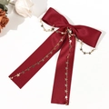 Elegante bordeauxrode satijnen haarclip met gouden sterretjes ketting kwastjes - Bordeauxrood