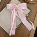 Pink lace bow hair clip with LOVE pendant and long ribbons on a jewelry tray - Pink Waffle Pendant Style (5#)