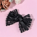 Barrette à cheveux élégante en dentelle noire avec rose en satin et nœud délicat - Noir