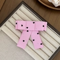Close-up of pink striped Lolita bow hair clip with black heart patterns on velvet tray - Duckbill Hair Clips / 1# Pink (Small)