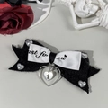 Gothic black velvet bow hair clip with silver heart cross pendant and printed ribbon detail - 5# (Black Plush/White Ribbon)