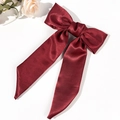 Eleganter weinroter Satin-Haarclip mit langen Bändern und vintage-französischer Optik - Burgunderrot