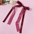 Elegant burgundy mesh and satin ribbon bow hair clip with long streamers for women - Burgundy