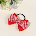 Chic red plaid bow hair tie with satin ribbon and elastic band for women hair styling - Red Plaid Style / Red