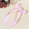 Elegante pinza para el pelo de cinta de satén rosa con detalle de rosa de tela - Rosa