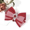 Dettaglio di fermaglio a fiocco rosso pied-de-poule con pendente di rubino e argento - Fiocco in Strass Rubino (2#)