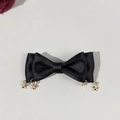 Zwarte satijnen strik haarclip met hangende gouden sterrenhangers voor vrouwen - Sterhanger Kleine Stijl (2#)