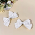 Elegante set de dos pinzas para el cabello de encaje y satén blanco estilo Lolita - Blanco