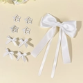 Weißes Satin-Schleifen Haarspangen Set mit Stern-Haarnadeln für elegantes Haar-Accessoire - Weiß