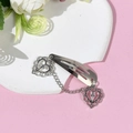 Pince à cheveux cœur en métal argenté avec pendentif croix sur fond rose - 4#