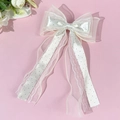 Elegante pasador de encaje y organza blanco con cintas largas de lunares para mujer - Beige