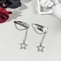Silver metal star BB hair clips with chains and star pendants in gothic style aesthetic - Style 5 (Pair)