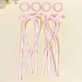 Set de pinzas de lazo rosa estilo balletcore con cintas largas y gomas para el pelo a juego - Rosa