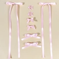 Lot de barrettes à nœuds roses en satin et épingles étoiles pour un style balletcore - Rose