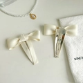 Eleganter cremefarbener Satin-Haarschleifen-Set mit Metall-BB-Clip für süße Mädchenfrisuren - Beige
