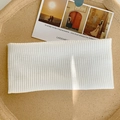 Close-up of white knitted ribbed headband on a decorative tray with artistic card - White (FD05-2)