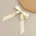 Elegant cream double-layered satin bow hair clip with long ribbons for a graceful look - Spring Clips / Beige