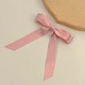 Elegant double-layered pink satin bow hair clip with long ribbons for women - Spring Clips / Pink