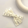 Elegant cream double-layer lace bow hair clip with 3D heart embroidery and wavy edges - Beige Heart Hair Clip